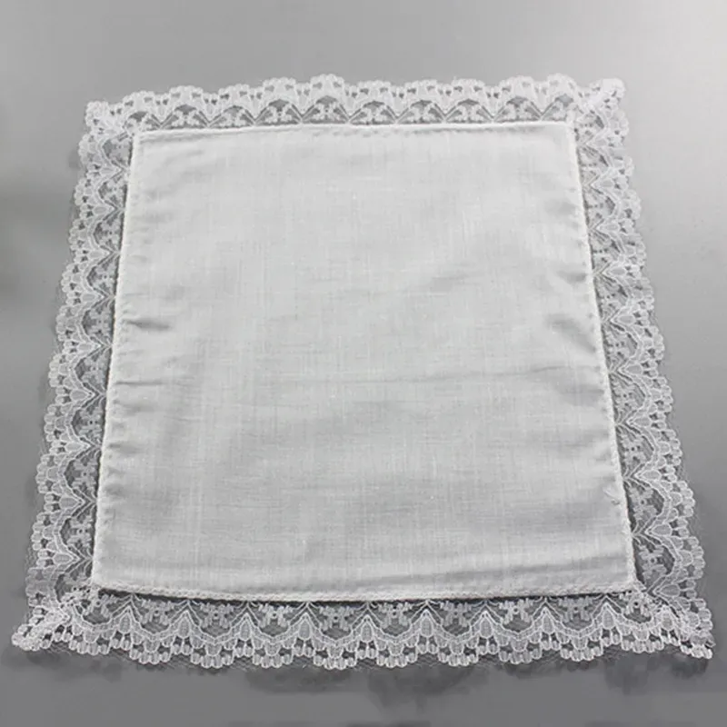 25cm White Lace Thin Handkerchief 100% Cotton Towel Woman Wedding Gift Party Decoration Cloth Napkin DIY Plain Blank Handkerchief