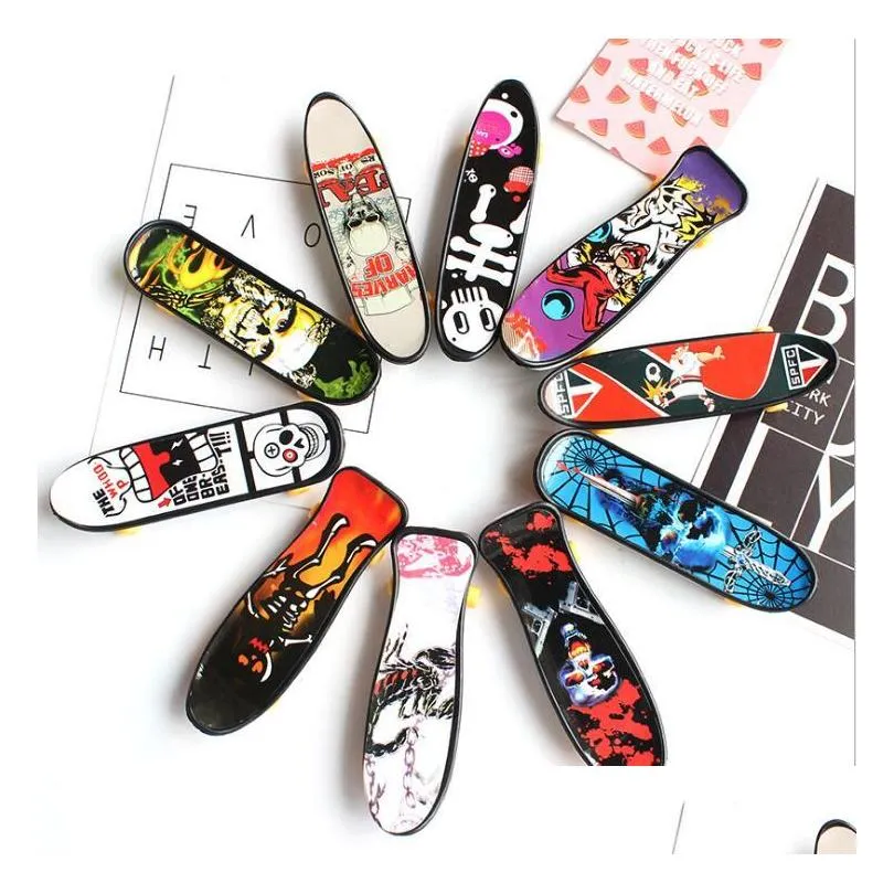 Miniaturas Toys Mini Placas de dedo Skate Print Print Plástico Profissional Skateboard Skateboard para Kid Toy Children Gift Dro DH2FM