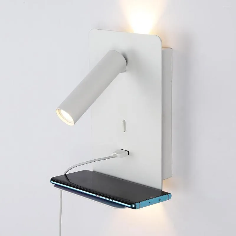 Wandleuchte Zerouno Lampen mit Dc 5V 2A USB-Ladeanschluss Telefonregal montiert für Zuhause El Loft Bett Zimmer Kopfteil Nachtlesung