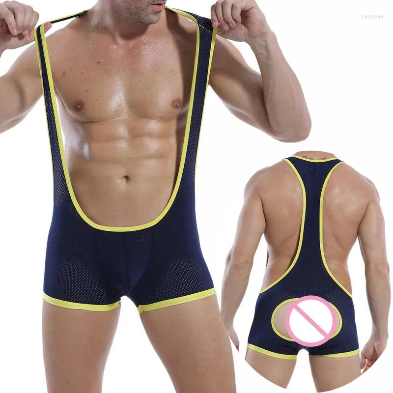 Undersirts massh msh sem costas bodysuit wrestling singlet collant masculino ver através de uma peça de punho sexy sexy jockstrap cueca