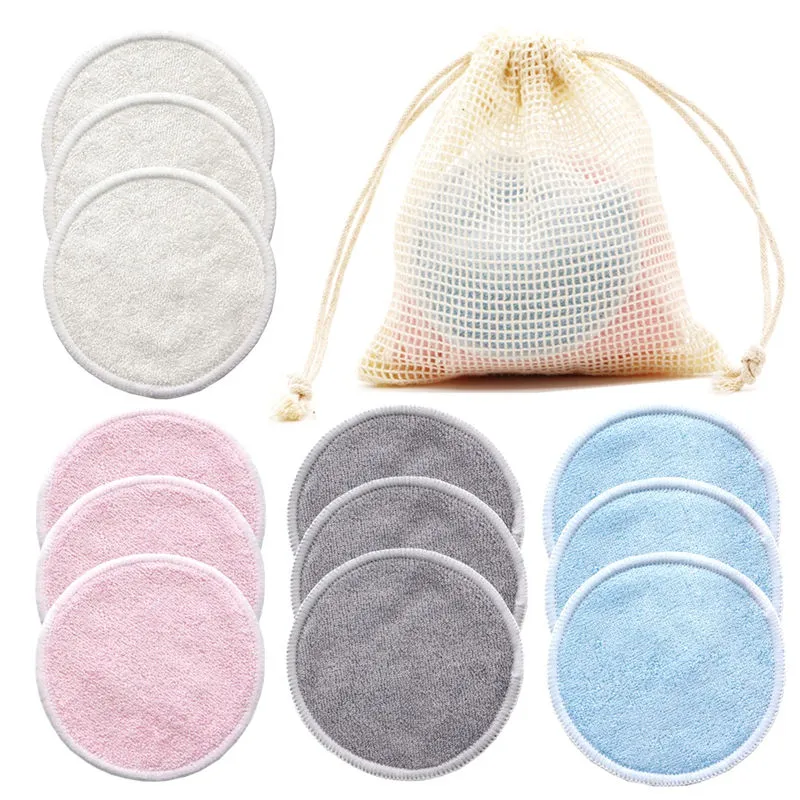 Многоразовые бамбуковые подушечки для снятия макияжа, 12 шт., моющиеся круглые хлопковые очищающие инструменты для снятия макияжа с лица