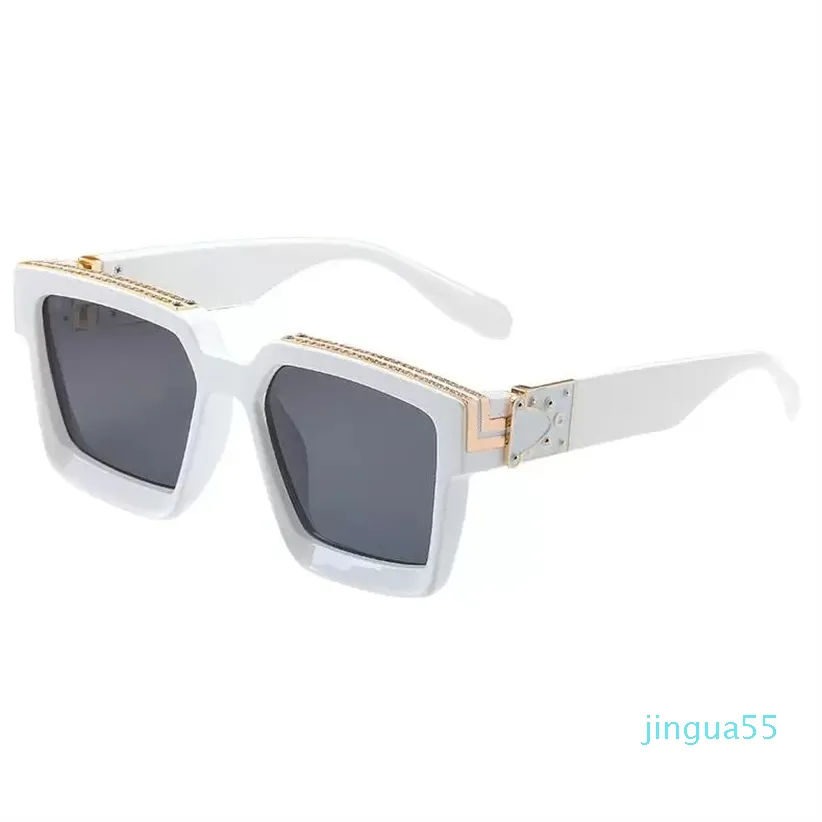 패션 안경 선글라스 태양 안경 디자이너 남성 남성 여성 블루 케이스 검은 금속 프레임 어두운 55mm 렌즈