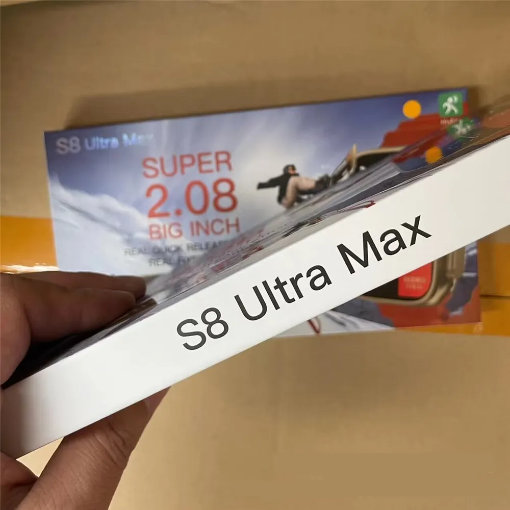 S8 Ultra Max ساعة ذكية Super 2.08 كبيرة بوصة عالية الدقة سريعة التحرير حزام برغي ثابت 49 مللي متر حافظة من التيتانيوم رياضية مزودة بتقنية البلوتوث للاتصال بشاحن لاسلكي NFC معدل ضربات القلب HryFine
