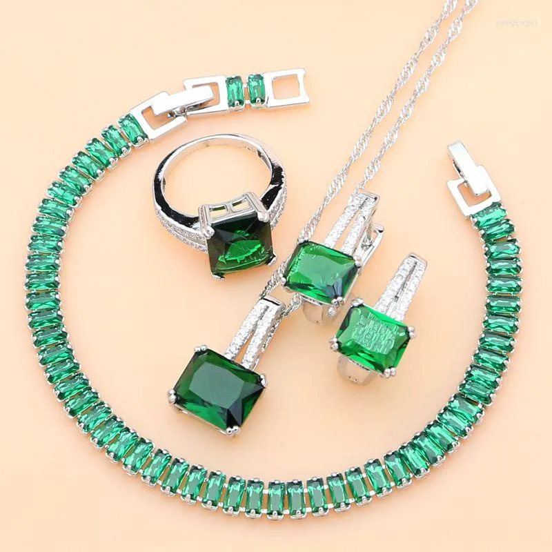 Collana Orecchini Set Zircone Verde Bianco CZ Donna Colore Argento Gioielli Orecchini/Pendente/Collana/Anello/Braccialetto