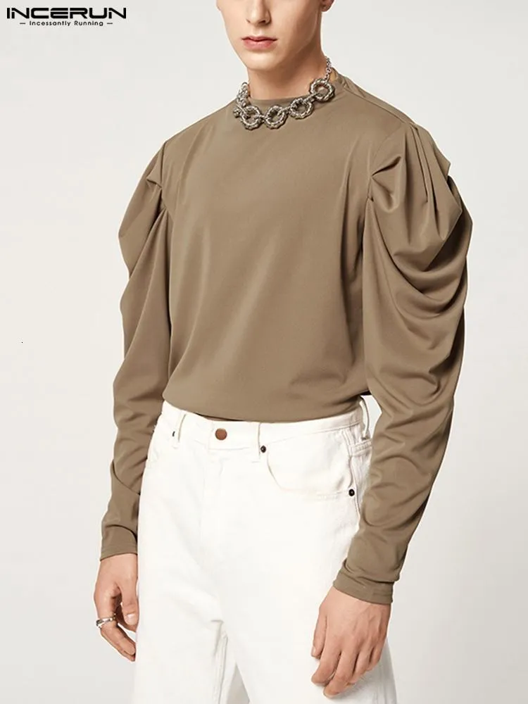 男性S Tシャツは2023年の男性カジュアルTシャツolid色Oネックストリートウェアパフ長袖ティートップ秋のファッションレジャーカミゼタス5xl 230321