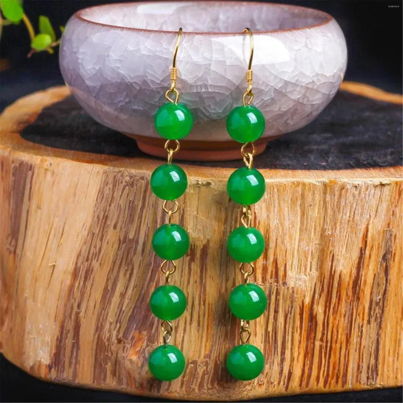 Boucles d'oreilles pendantes une paire de perles de Jade Chrysoprase pierres précieuses fil d'oreille 18K crochet Simple femmes lobe d'oreille irrégulier bijoux sans défaut