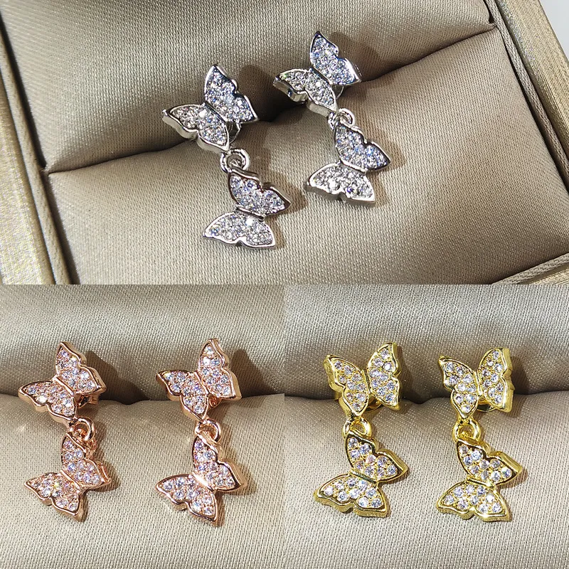 korean butterfly designer stud earrings luxury diamond shining bling crystal silver gold geometry earring earings ear rings jewelry for women