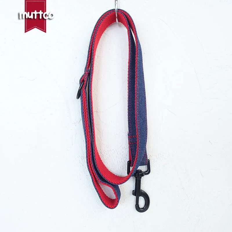 Dog Collars Leashes Muttco Retailing Self Designed Handmade Collar The Red Jean Mazarine and Leash 5サイズUDC038H