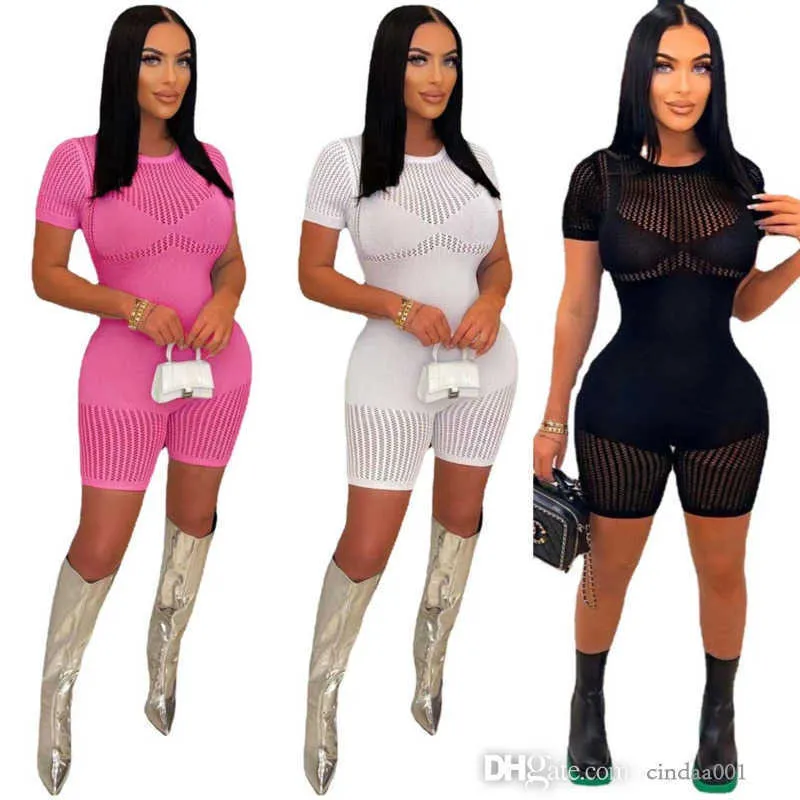 Designer Women Jumpsuits 2023 New Solid Colour Slim Sexy Short Sleeve Onesies Ladies Fashion Knitting One-piece Shorts Rompers