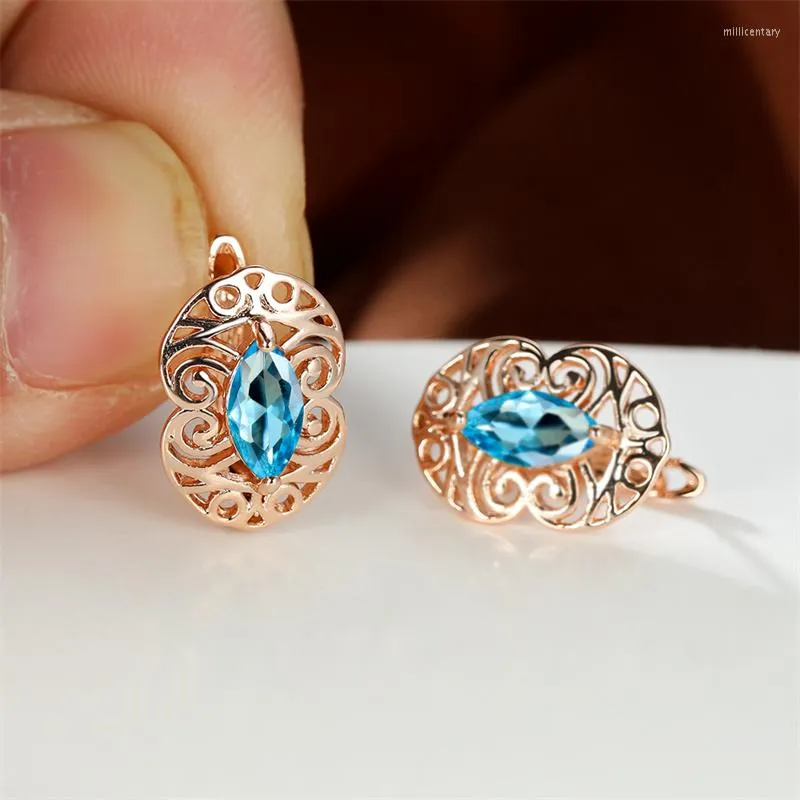 Brincos de costas 1 par feminino de feminino marquise aqua azul clipe de zircão de zircão no banquete de cor de ouro rosa para mulheres para mulheres