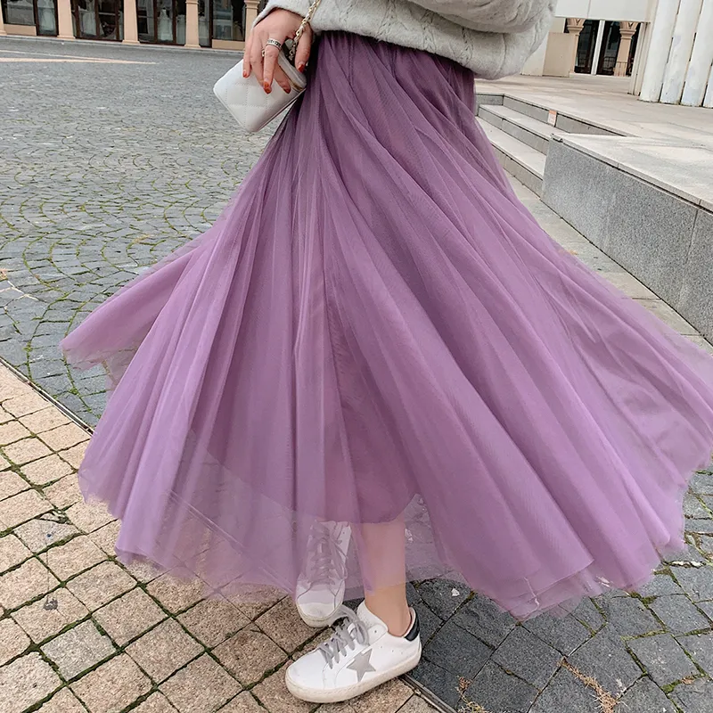 TingYiLi Elegant Tulle Skirt Big Swing Womens Tulle Midi Skirt In Korean Cute Pink Green Gray Blue Brown And Black Long Tutu Skirting 230322 From Kong003 19.46 DHgate.Com