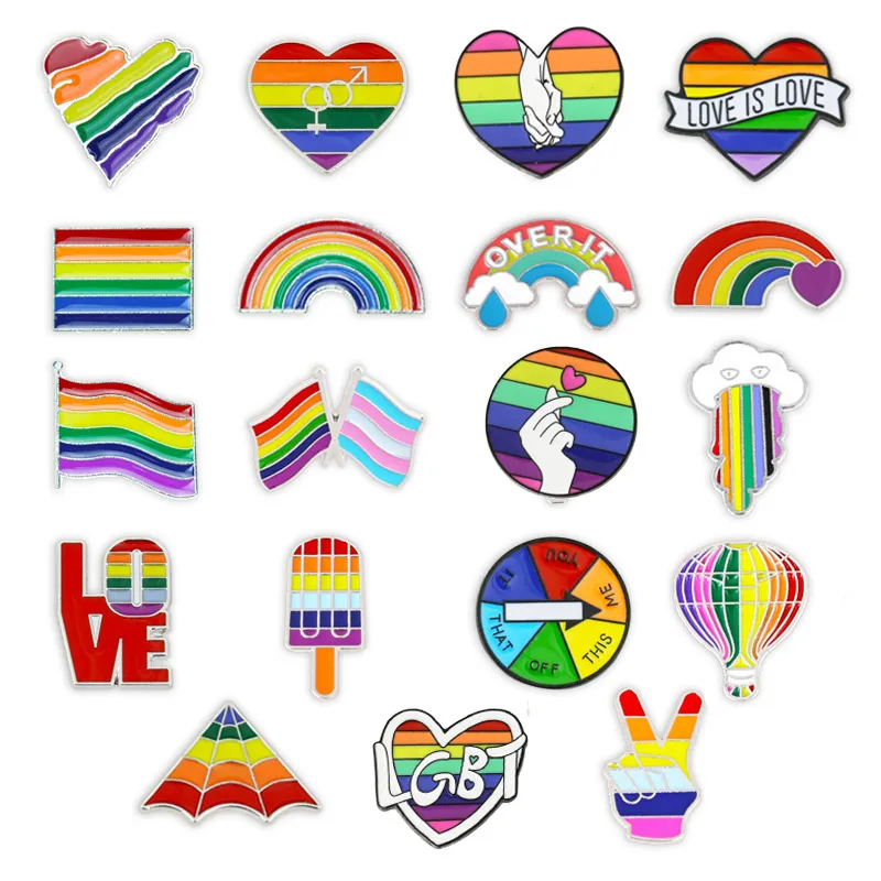 LGBT Party Art Rainbow Custom Email Pins Flag Love Heart Broches Bag Shirt Rapel Pin Regenboogwolken Ja Gebaar Badges Sieraden Geschenken
