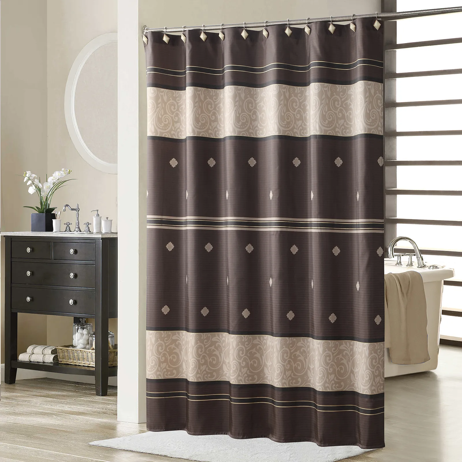 Cortinas de chuveiro Sevillle Farmhouse Chocolate Classic Polyester impermeável Fabric vintage Decorativa Decorativa Curta