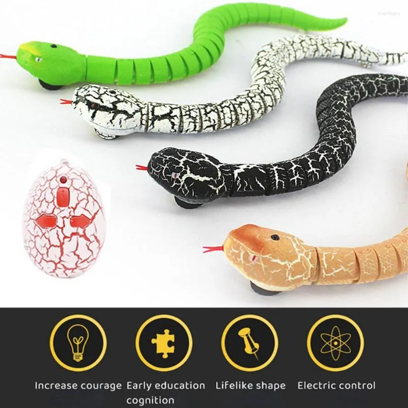 Toys de gatos Controle remoto realista RC Snake Toy com controlador de infravermelho em forma de ovo, uma brincadeira falsa interna para crianças brincam