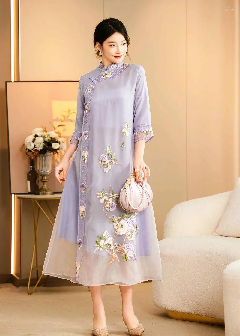 Abbigliamento etnico High-end Primavera Estate Donna Abito Cheongsam Retro Elegante Ricamo A-line Lady Party Qiapao S-XXL