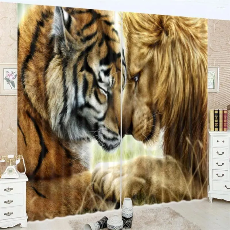 Rideau 3D Imprimer Fenêtre Rideaux Moderne Africain Nature Brun Tigre Lion Animal Rideaux Pour Chambre Salon Décor À La Maison Cortinas