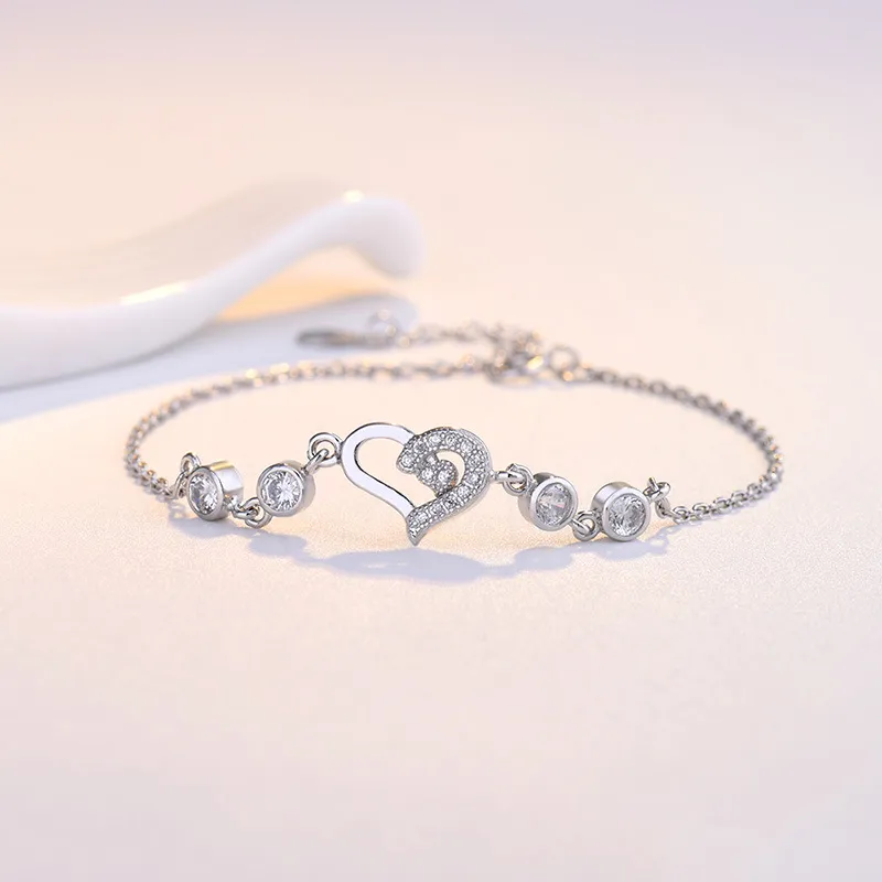 Korea Fashion New Sterling Bracelet Korean Love Heart-shaped Sier Jewelry Birthday Gift Factory Wholesale_ipsvogv.com
