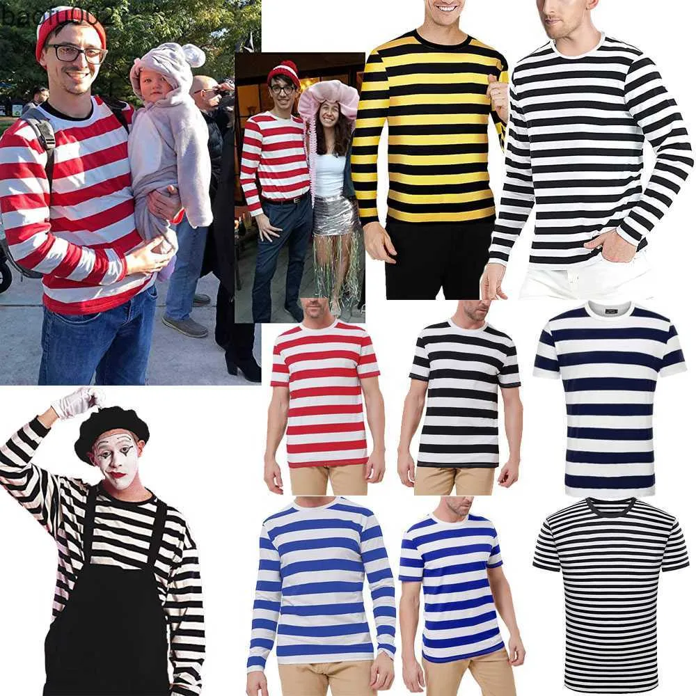 Men's T-Shirts Men's Striped Shirt Waldo Red Striped Shirts Pugsley Addams Black and White Stripe T-Shirt Halloween Come Lounge Top Tee W0322