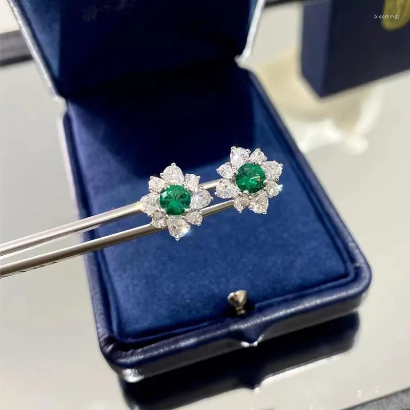 Studörhängen 925 Sterling Silver Synthetic Emerald Zircon Gemstone Green Gem Stone Ear 9 10k Gold Luxury Cuff Earring Women SMYCKE