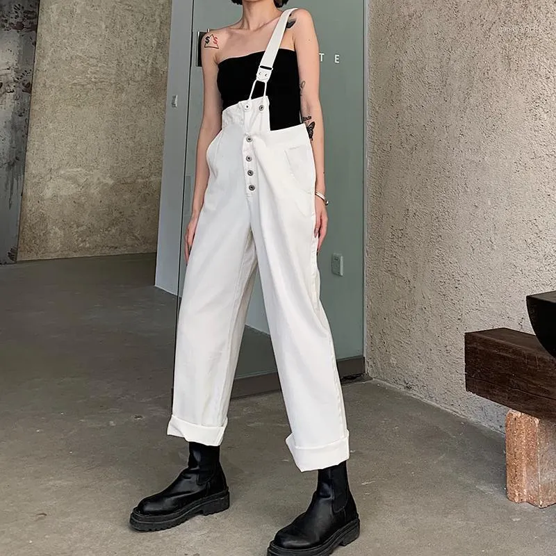 Women's Jumpsuits Fashion Denim Jumpsuit Women Sleeveless Pocket White Black Casual Loose Rompers Woman Clothes &