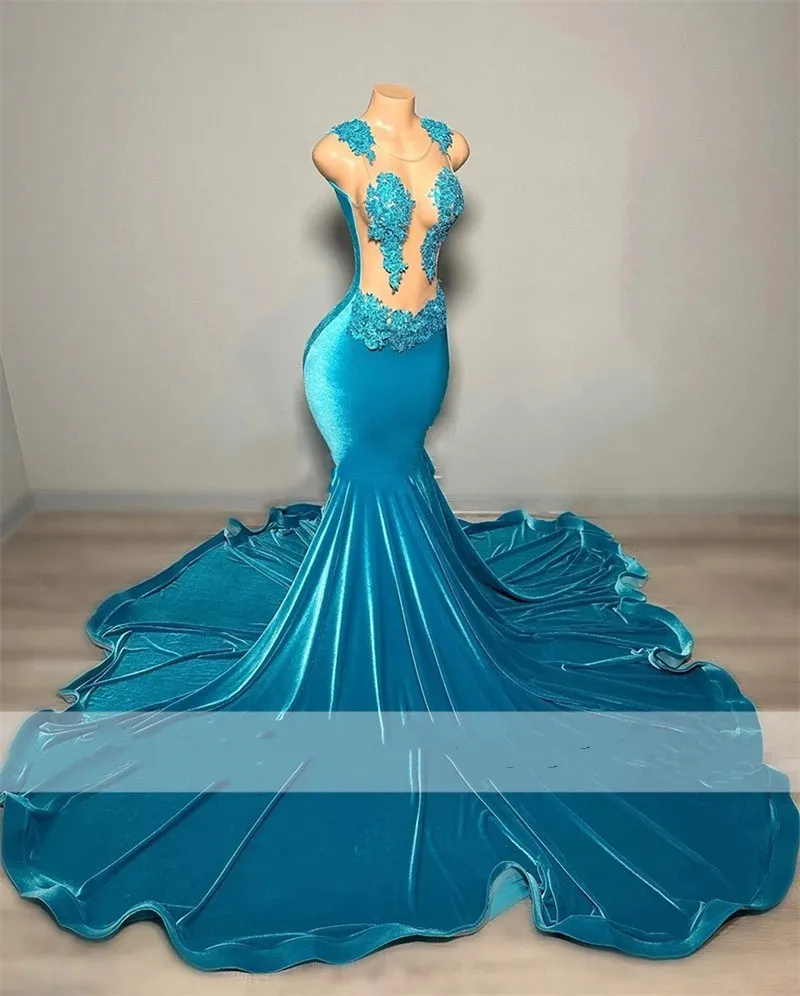 Robe de bal longue de forme sirène, nouveau Design, élégante, avec des Appliques en dentelle perlée, noire transparente, robes de fête d'anniversaire pour filles, 2023, 322