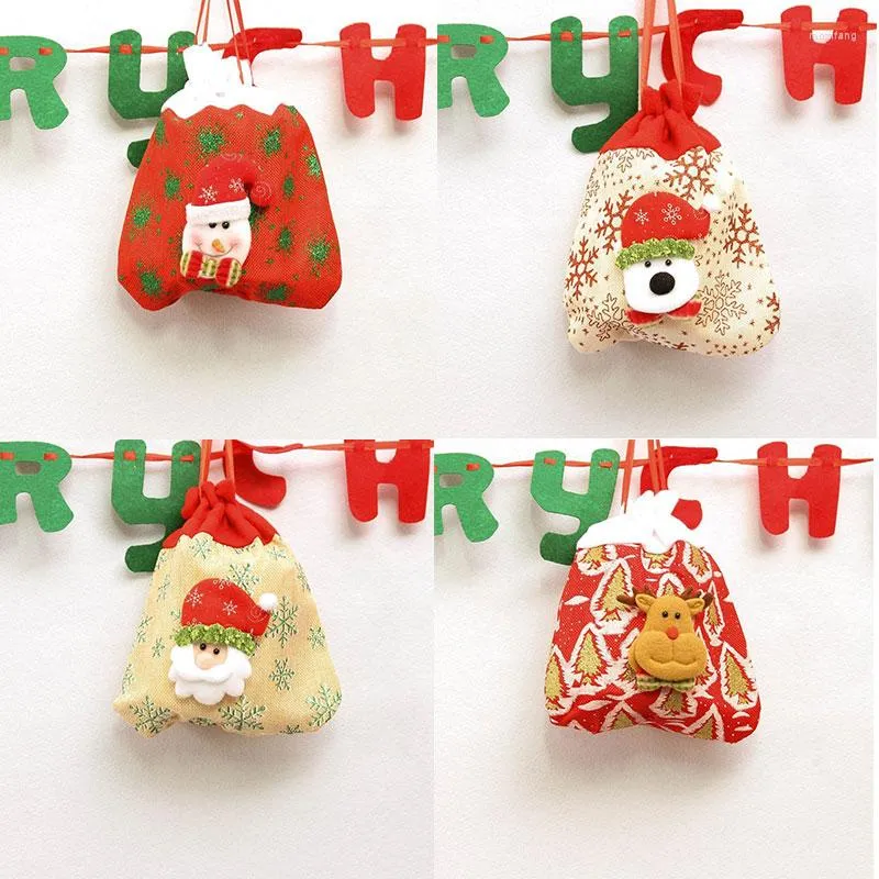 Decorazioni natalizie Simpatico Babbo Natale Pupazzo di neve Alce Sacchetti regalo Caramelle Dolci Borsa portatile per la decorazione domestica di feste E