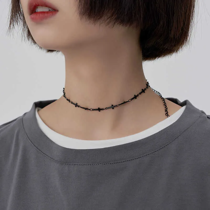 Hanger kettingen punk roestvrijstalen stalen cross choker ketting voor vrouwen meisjes hiphop gothic cross kraag ketting rock mode sieraden geschenken z0321