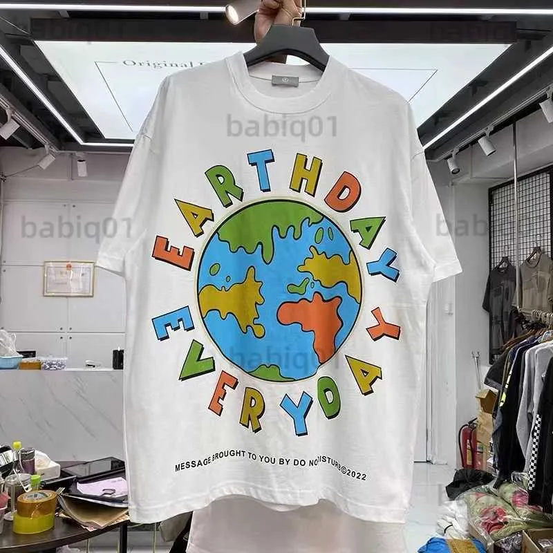 Men's T-Shirts Creative Cartoon Earth rainbow lettering print casual short-sleeved T-shirt man T230321