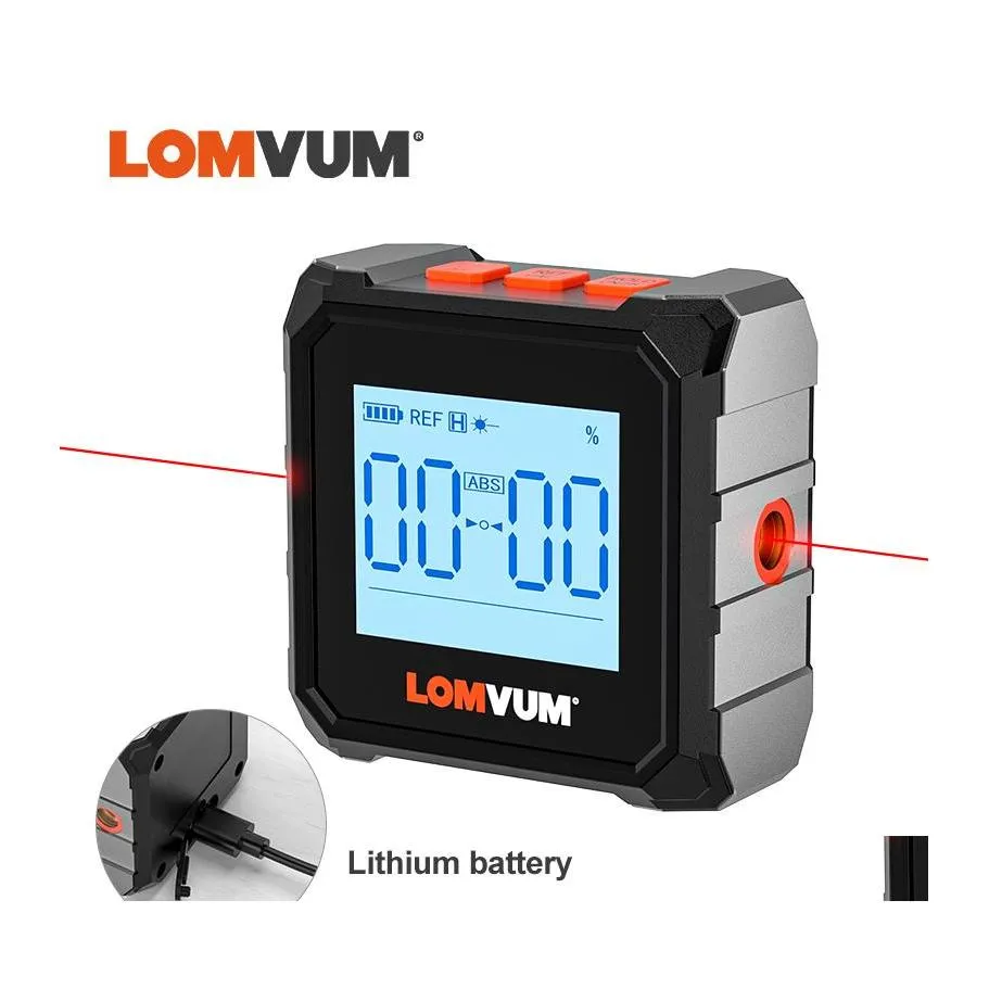 Mätverktyg Lomvum Digital Protractor Laser USB Inclinometer 360 Level Angle Finder High Precision Goniometer Magnet Tilt 201116 DHSFO