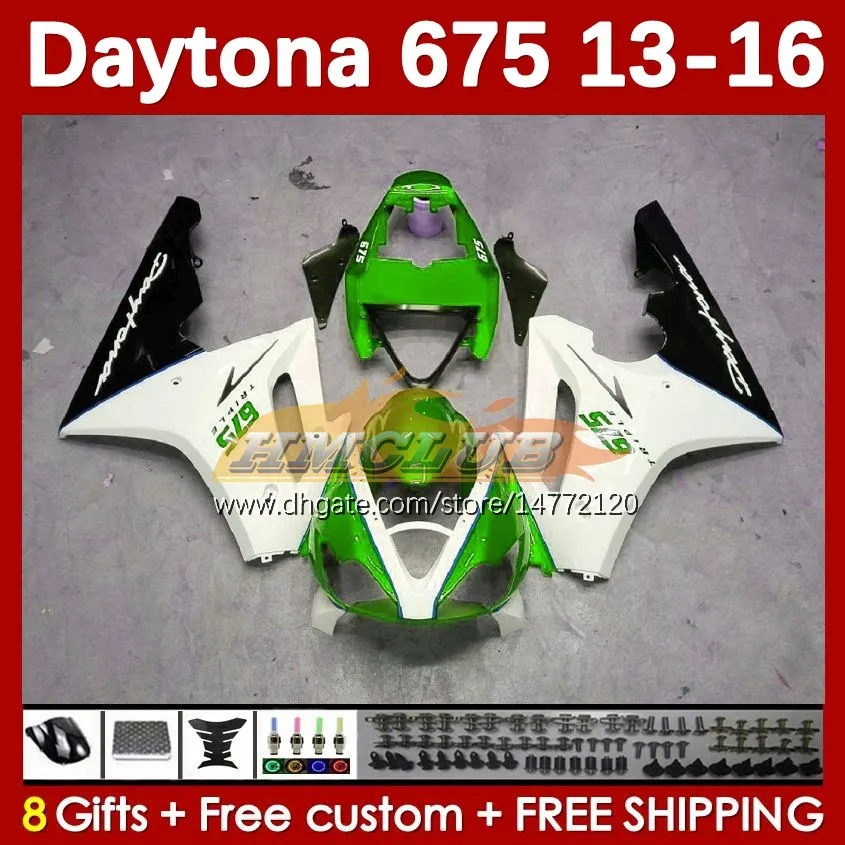 Kit de Faitings OEM para Daytona 675 675R 13 14 15 16 16 2013 2014 2015 2016 Moto Bodyworks 166no.85 Daytona675 Body Daytona 675 R 2013-2016 Motocicleta Fansando Green White Green White Green White Green White Green White Green White verde branco