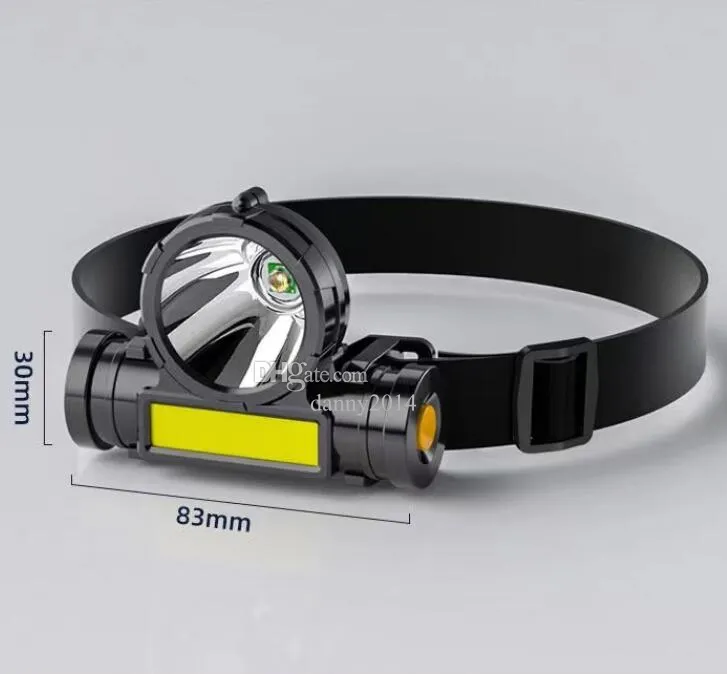 Highlight Led Headlamp Double source de lumière COB Phares Étanche USB Rechargeable Phares Pêche en plein air Chasse Tête Lampe Lumières