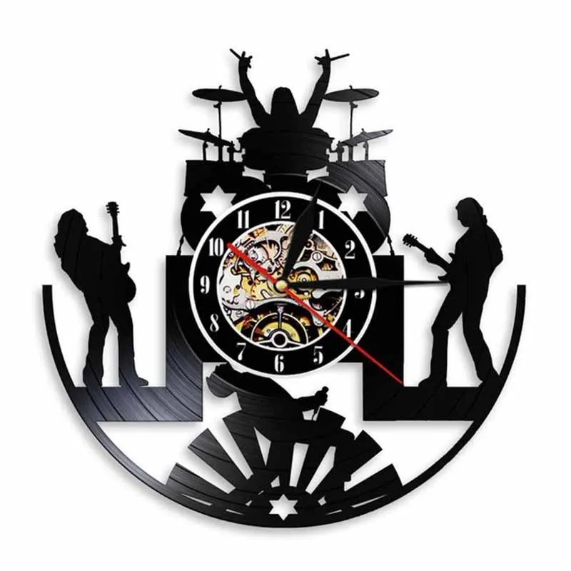 Orologi da parete Orologio da gruppo musicale rock band Design moderno LED Luce notturna Batterista Chitarrista Record Reloj Pared