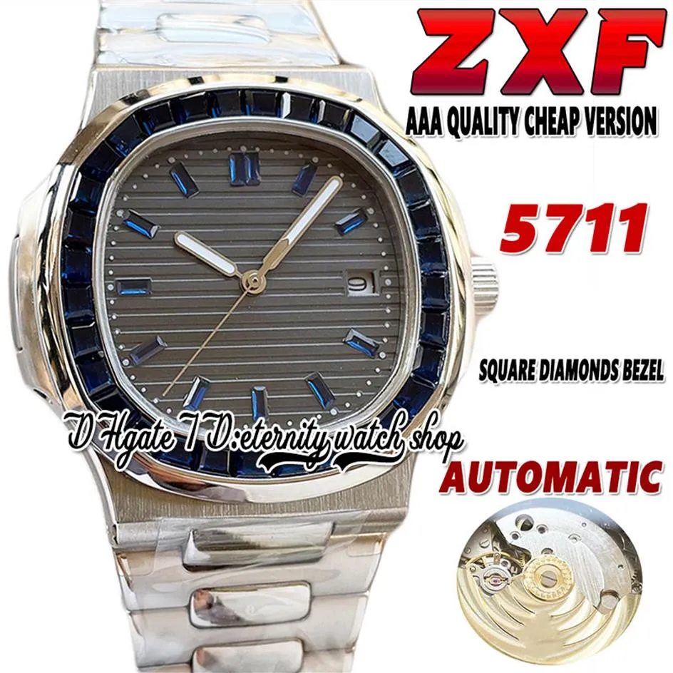 2022 ZXF 5711 Automatic Mechanical Mens Watch Sapphire Iced Out T Diamond inlay Bezel Gray Texture Dial 316L Stainless Steel Brace210W