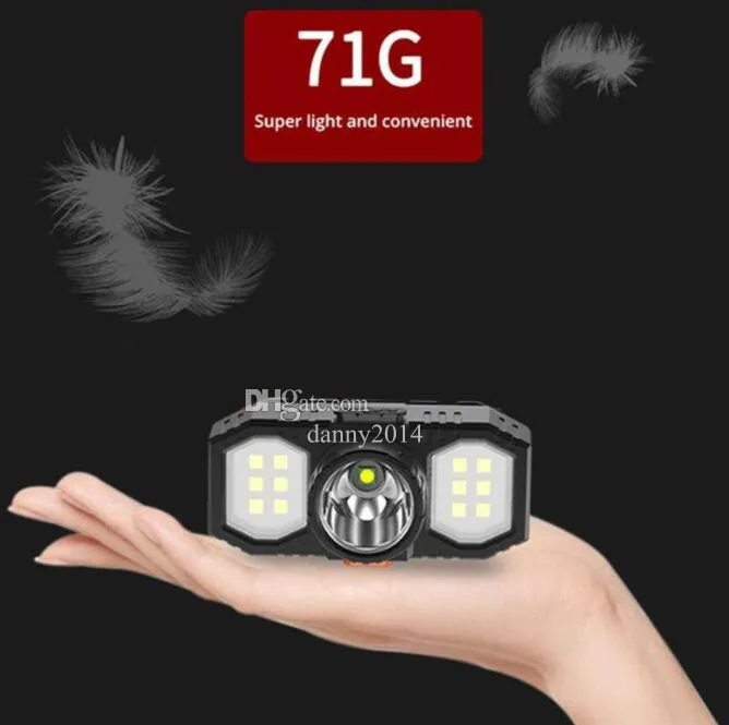 Super Bright Mini Cob Headlamp ficklampa Vattentät USB -uppladdningsbar gruvlampa Strålkastare Utomhusjakt Fiskehuvudlampor Ljus med inbyggt batteri