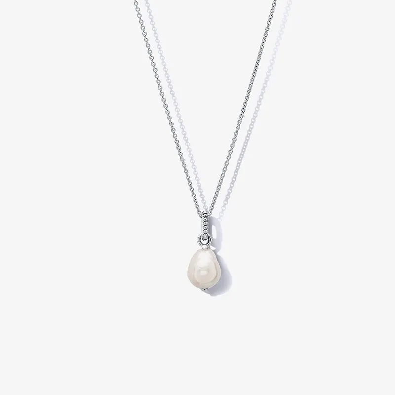 Weiße Perlen-Anhänger-Halskette aus echtem Sterlingsilber für Pandora, modischer Hochzeits-Party-Schmuck für Frauen, Freundin, Geschenk, Designer-Kettenhalsketten mit Originalverpackung