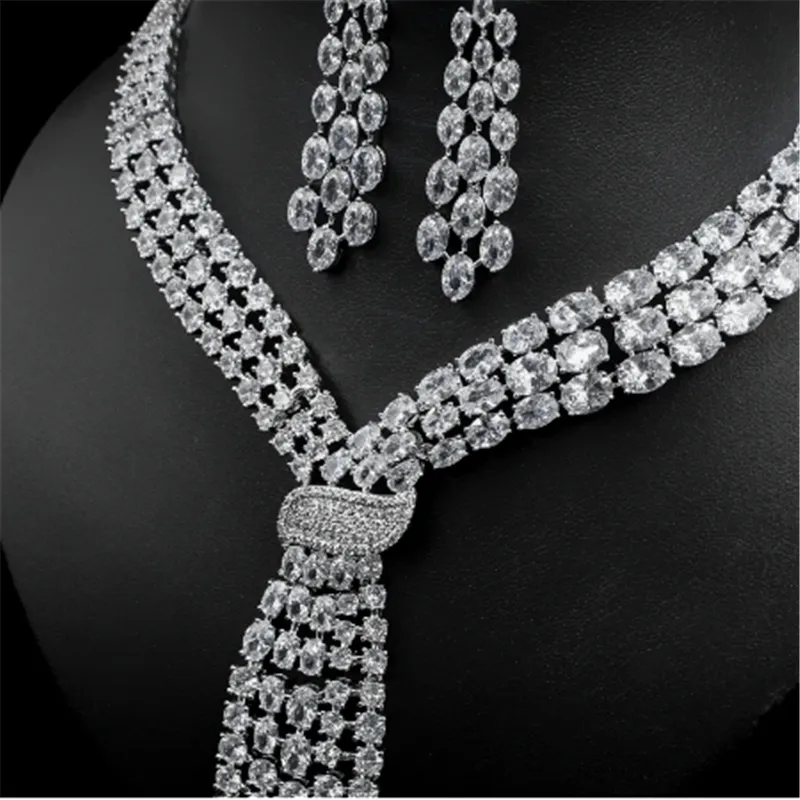 Bowknot 14K White Gold Lab Diamond Jewelry set Party Wedding Earrings Necklace For Women Bridal Engagement Anniversary Jewelry