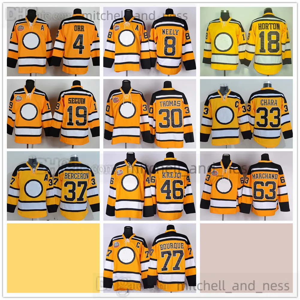 4 Bobby Orr Hockey Chandails Film 8 Cam Neely 18 Nathan Horton 19 Tyler Seguin 30 Tim Thomas 33 Zdeno Chara 37 Patrice Bergeron 46 David Krejci 63 Brad Marchand Bourque