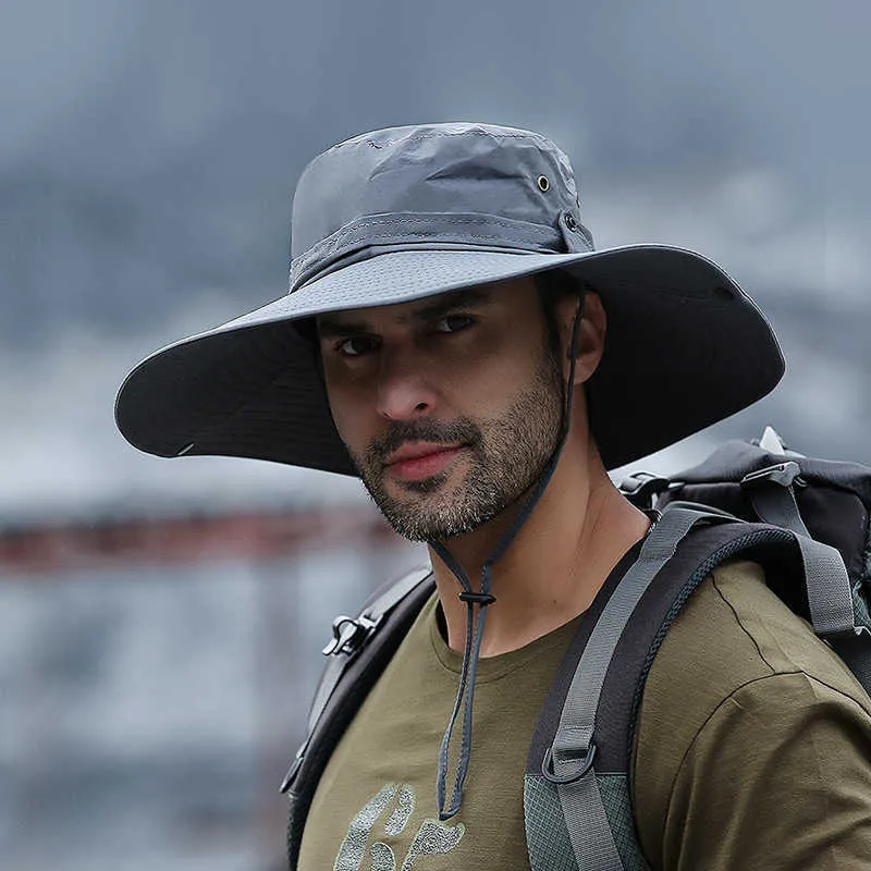 Waterproof Wide Brim Old Khaki Bucket Hat For Men Anti UV Sun Hat