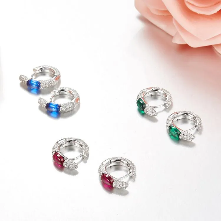 Hoop Earrings & Huggie SOELLE Fashion Design Cubic Zirconia Candy With Green Blue Red Stone For Women 925 Sterling Silver Jewelry