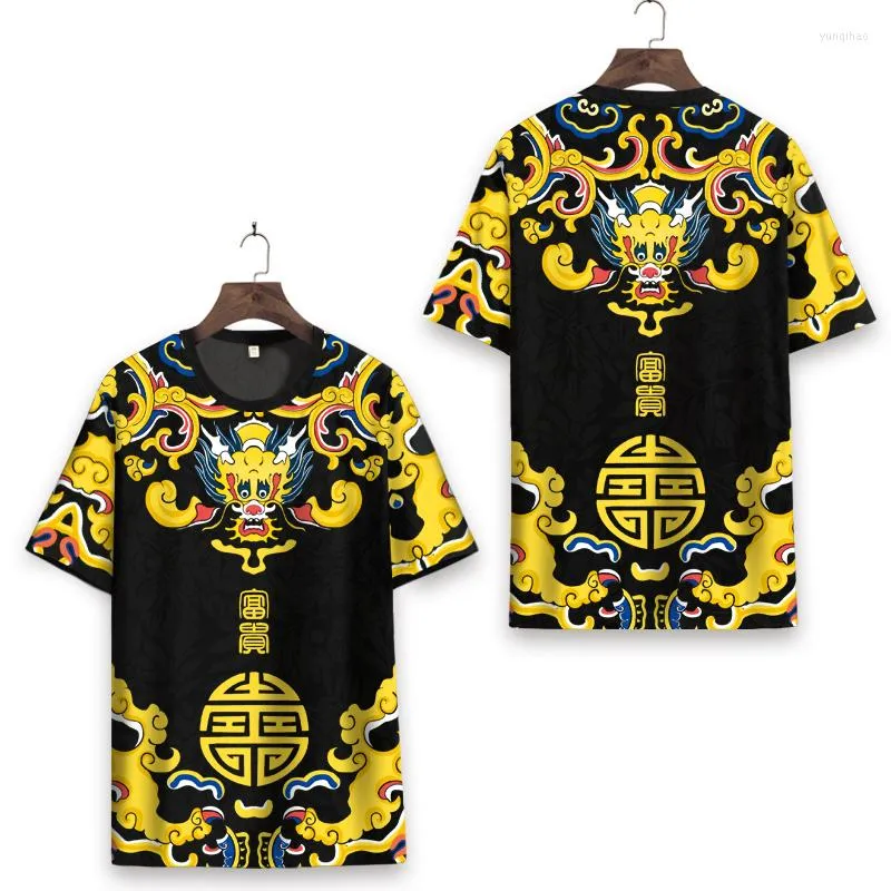 Herr t-skjortor kinesisk stil utsökt gult mönster tryck kort ärm skjorta sommarkvalitet mjuk bekväm coola män xs-7xl