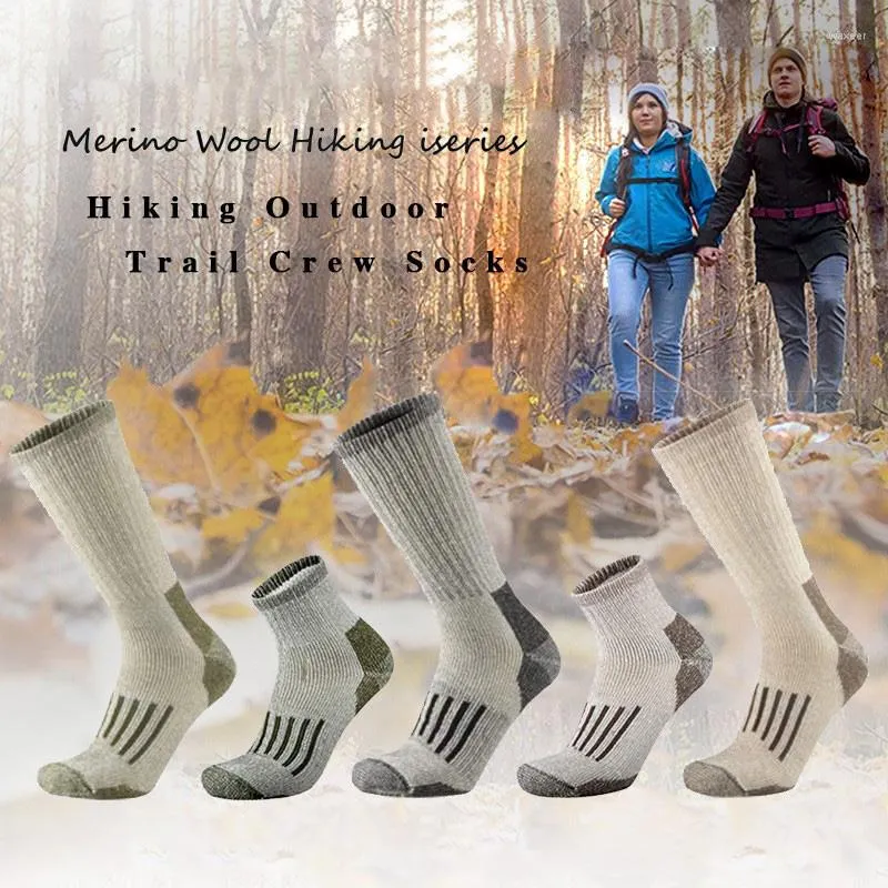 Men's Socks 80% Merino Wool Men Hiking Anti-Odor Thicken Cushion Crew Outdoor Thermal