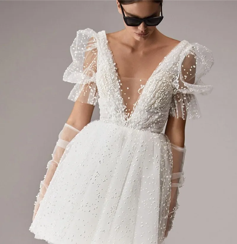 short wedding dress puff sleeves Short Wedding Dress With Puff Sleeves Eilie
