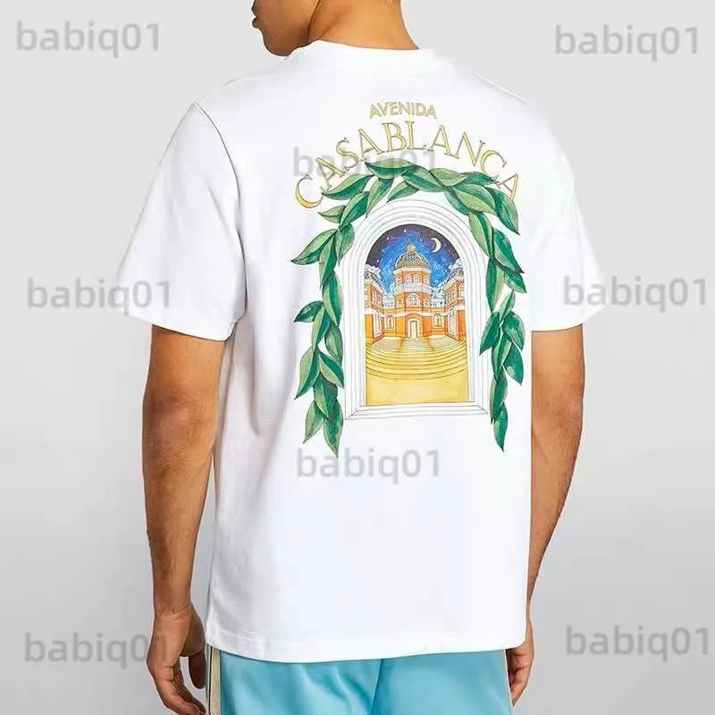 Męskie koszulki AVENIDA Casablanca zieleni gwiezdny zamek z nadrukiem T Shirt mężczyźni kobiety wysokiej jakości moda uliczna klub tenisowy koszulki z krótkim rękawem Top T230321