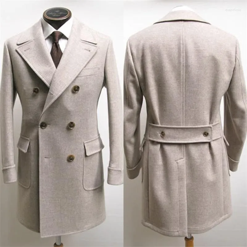 Abiti da uomo Cappotto da uomo in lana beige 1 pezzo Giacca invernale Doppio petto Spessore caldo Matrimonio Sposo Formale Lavoro Festa Prom Giacca su misura