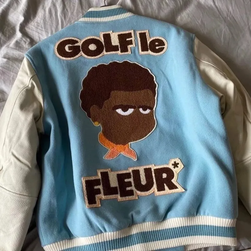 Giacche da uomo Blu lusso Uomo golf Flower Le Fleur Tyler The Creator Pu Leather Varsity Cappotti Giù Cotone caldo Inverno M2 230322