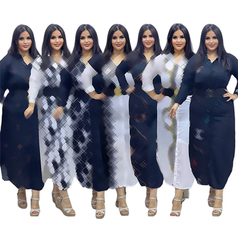 2024 Designer Brand Summer Maxi Robes Femmes Été À manches longues Robe une pièce Casual Imprimer Robes amples Sexy Club Party Holidays Porter des vêtements en gros 9549-8