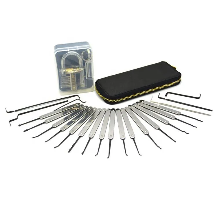 22-Piece Lock Pick Set with Transparent Practice Lock - Stainless Steel ...