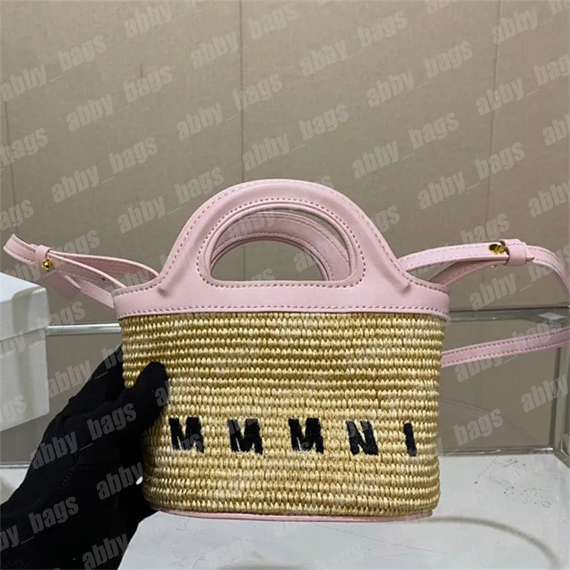 Bolso de cesta de rafia, bolso de mano de cuero rosa de diseñador, bolsos cruzados para mujer, bolsos de mano de hierba de paja, bolsos cruzados para mujer, bolsos de hombro Mar