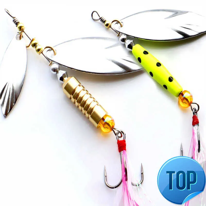 1 PCS Metal Sliver Roterende pailletten Lepel Lure 7G/10G Spinner Visbaar aas met veren Treble Hook Visaccessoires