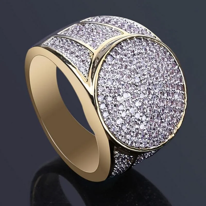 Anillo solitario para hombre Hip Hop Gold Compromiso Anillos de boda Joyería Nueva moda Iced Out Diamante de simulación para hombres y mujeres